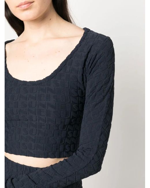 Sunnei Black Embossed Logo-Print Cropped Top