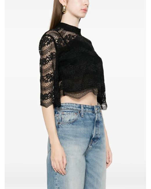 Twinset Black Macramé Lace Blouse