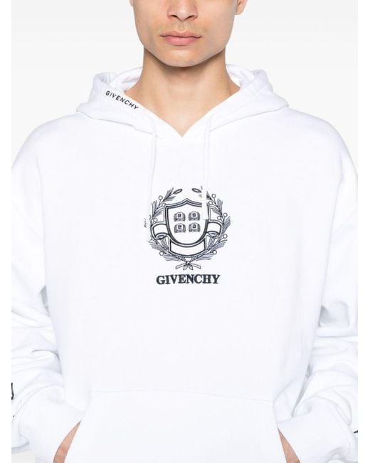 Givenchy White Logo-embroidered Cotton Hoodie for men