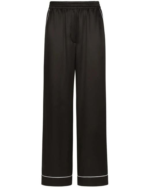 Dolce & Gabbana Black Elasticated-Waist Silk Palazzo Trousers