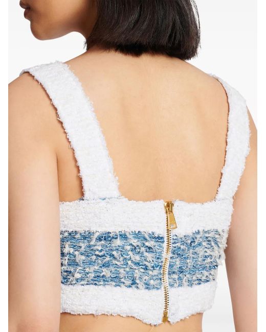 Balmain Blue Tweed Crop Top
