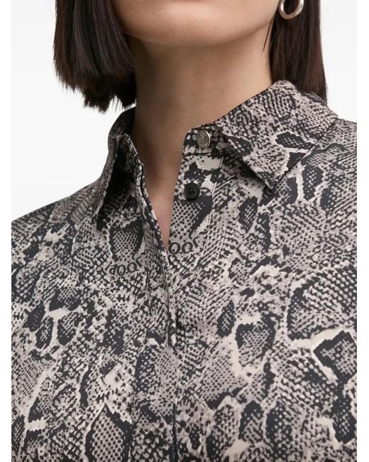 Joop! Gray Snakeskin-Print Belted Shirt Midi Dress