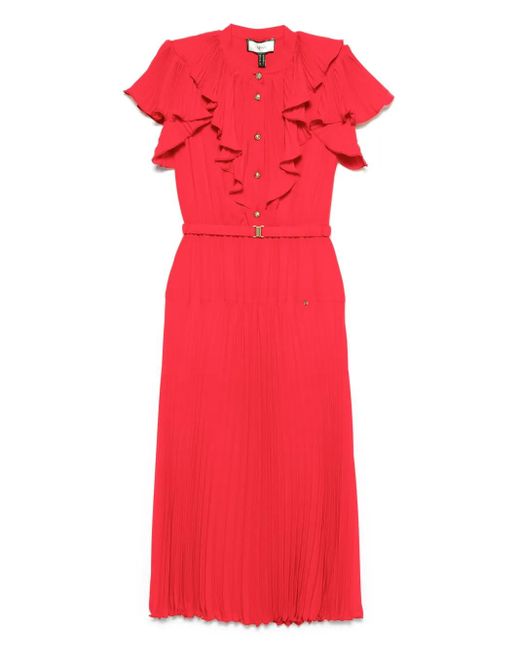 Nissa Red Pleated Midi Dress