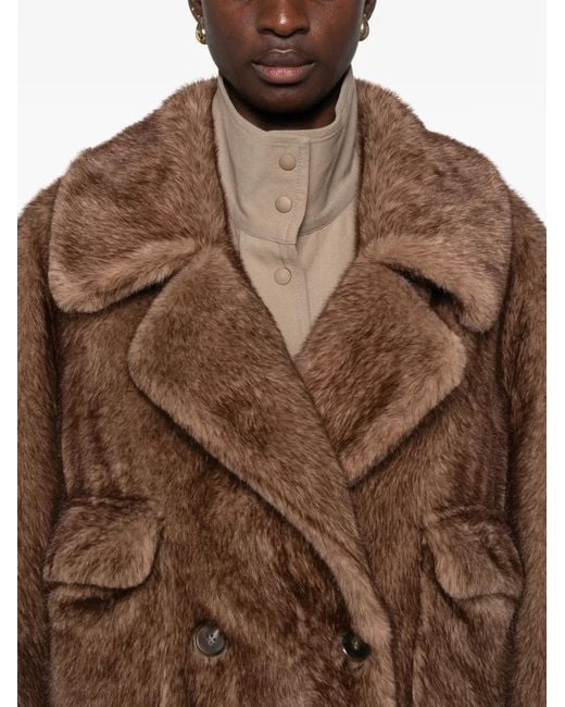 S.W.O.R.D Brown Double-Breasted Faux-Fur Coat