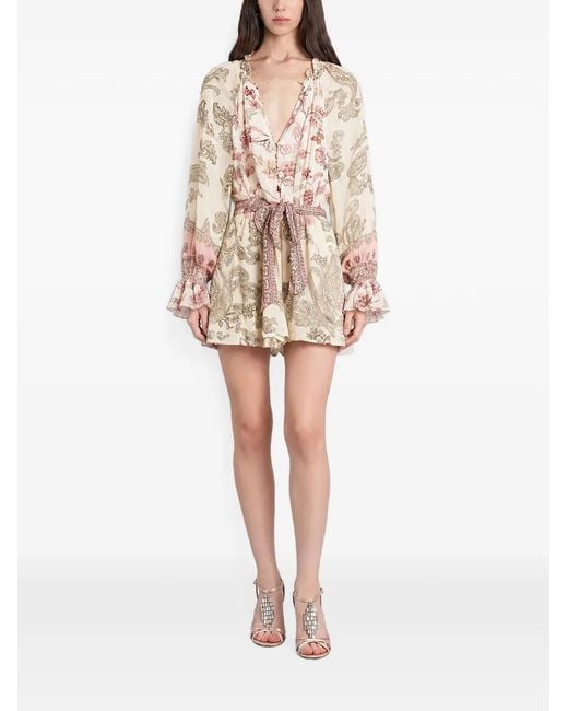 Hemant & Nandita Natural Paisley-Print Belted Playsuit