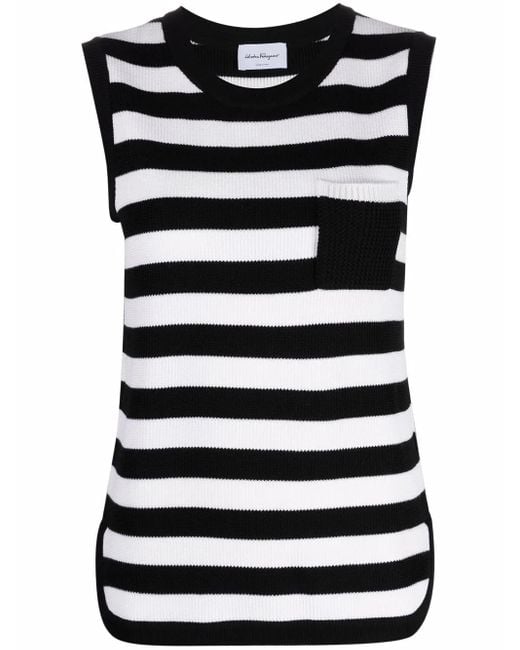 Ferragamo Black Stripe-Pattern Virgin-Wool Vest