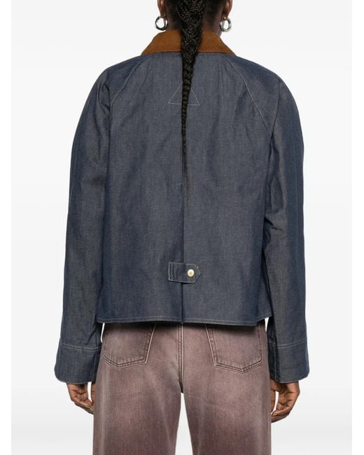 Barbour Blue Freckleton Contrast-Collar Zip-Fastening Jacket
