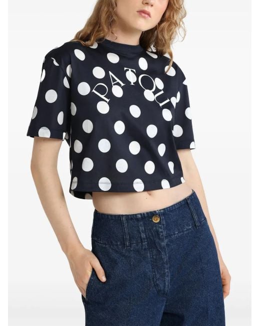 Patou Blue Logo-Print Split-Back T-Shirt