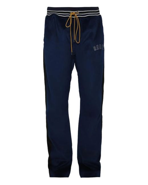Rhude Blue Velour Stripe-Detailed Track Pants for men