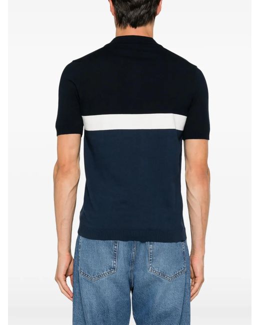 Jeordie's Blue Colour-Block Short-Sleeve V-Neck Cotton Shirt for men