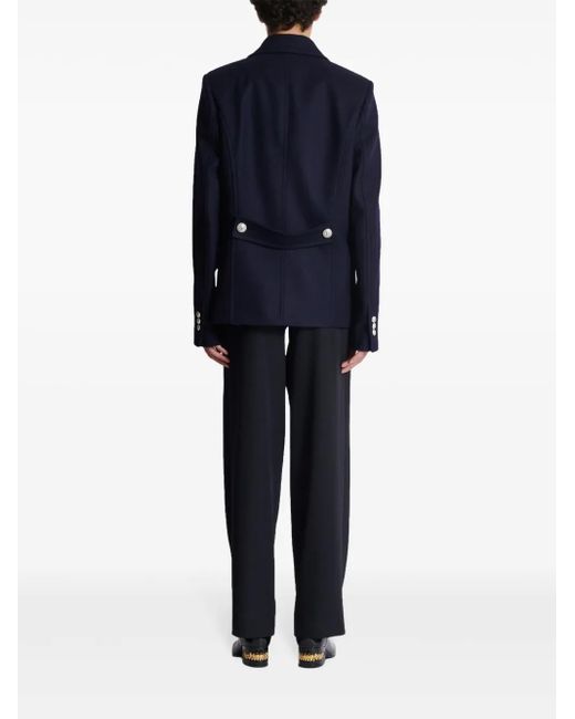 Balmain Blue Double-Breasted Coat With Logo Buttons for men