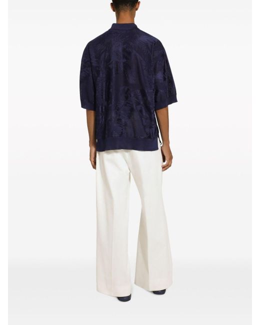 Dolce & Gabbana Blue Floral-jacquard Silk-blend Polo Shirt for men