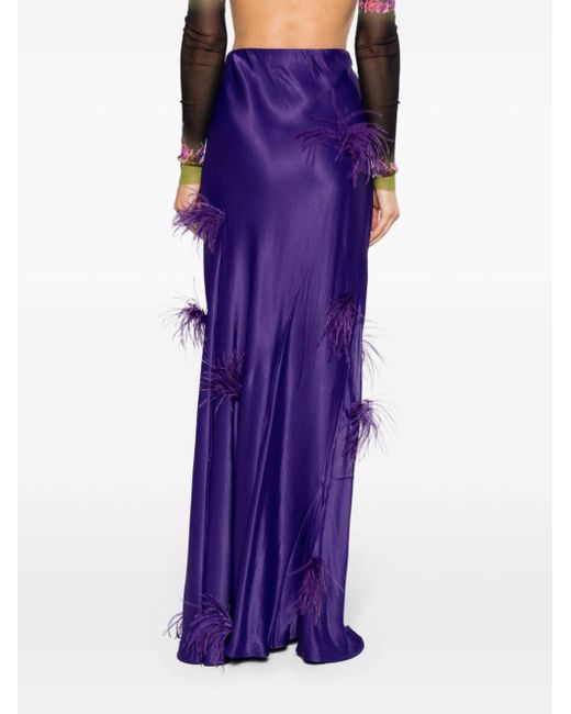 Marques'Almeida Purple Feather-trim Satin Maxi Skirt