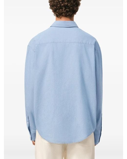 AMI Blue Long Sleeve Boxy Shirt With Button Down Collar And Embroidered Adc for men