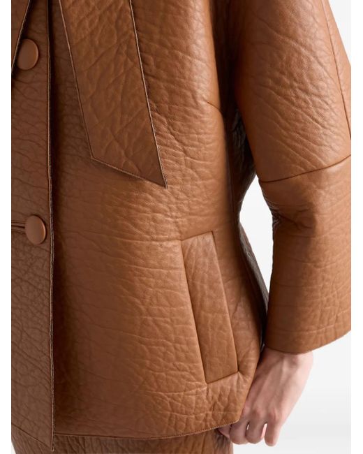Prada Brown Scarf-Detail Leather Jacket