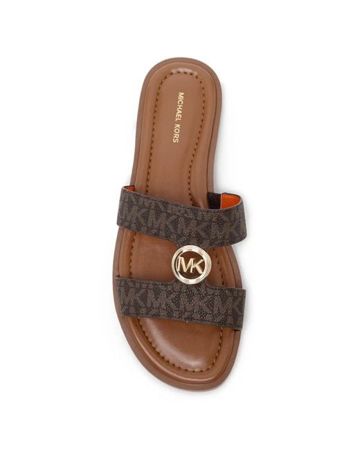 Michael Kors Brown All-Over Logo Buckle Sandals