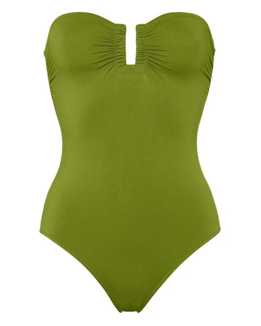 Eres Green Cassiopée Strapless Ruched Swimsuit