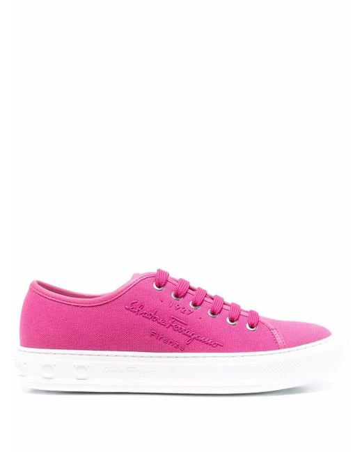 Ferragamo Pink Ferragamo Logo-Embossed Low-Top Sneakers