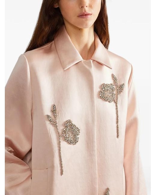 Erdem Natural Crystal-Embroidered Single-Breasted Coat