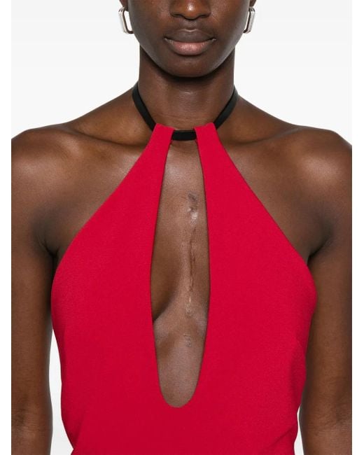 The Attico Red Buckle-Fastening Halterneck Blouse
