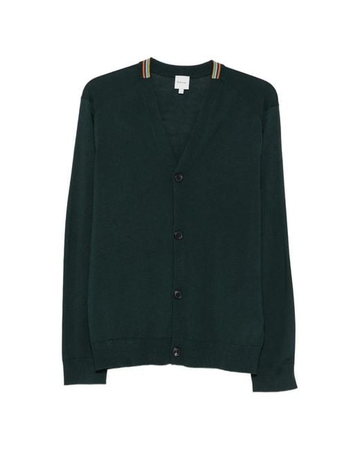 Paul Smith Green Merino Wool V-Neck Cardigan for men