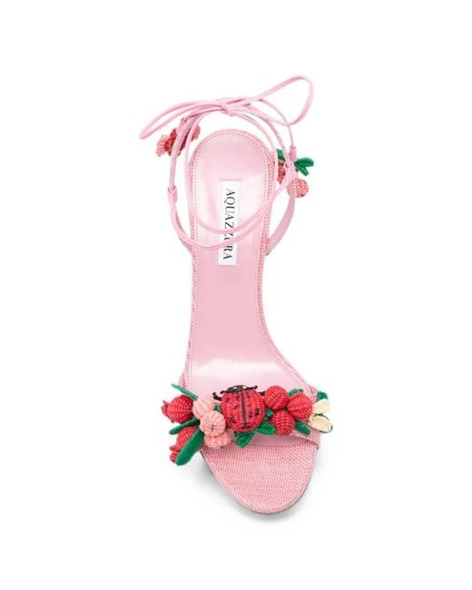 Aquazzura Pink Botanica Tie-Fastening Sandals