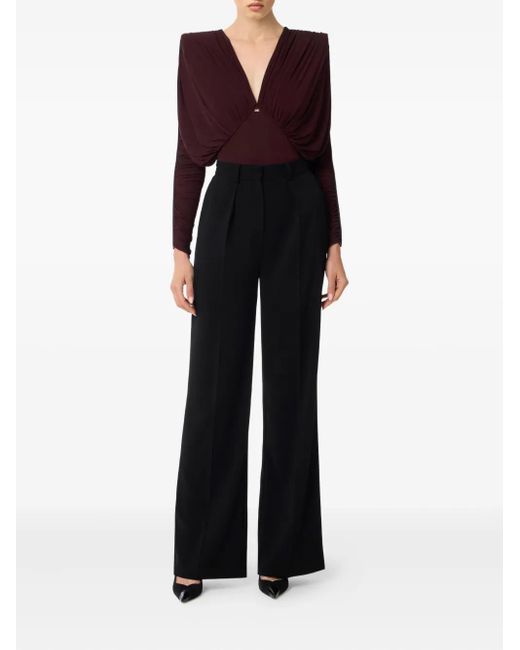 Elisabetta Franchi Purple V-Neck Long-Sleeve Bodysuit
