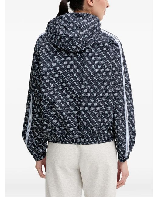 Guess Blue Monogram-Print Hooded Jacket