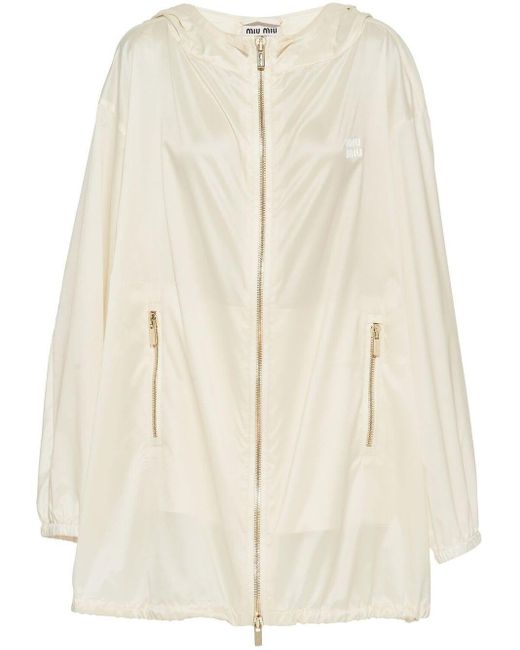 Miu Miu Natural White Silk Metallic Hooded Coat - Women's - Silk