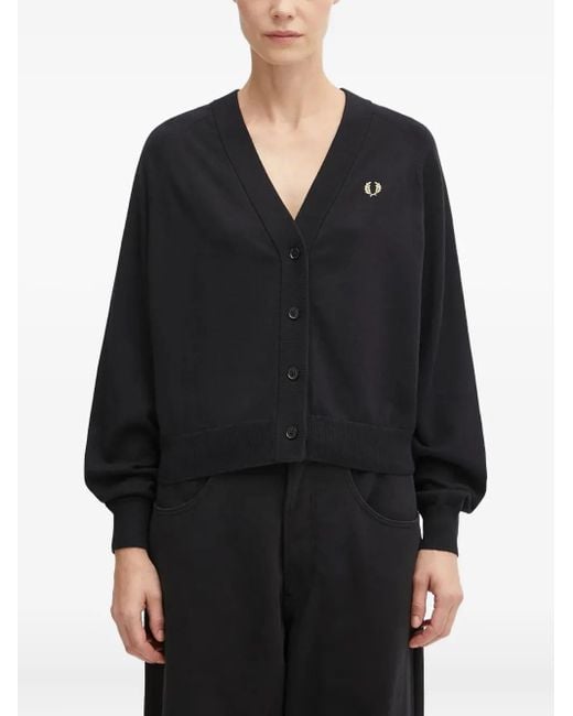Fred Perry Black Logo-Embroidered Cardigan