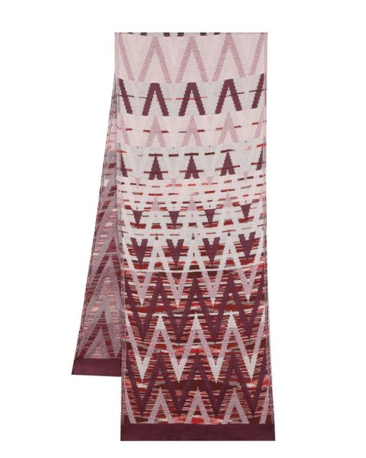 Missoni Red Zigzag-embroidery Finished-edge Scarf