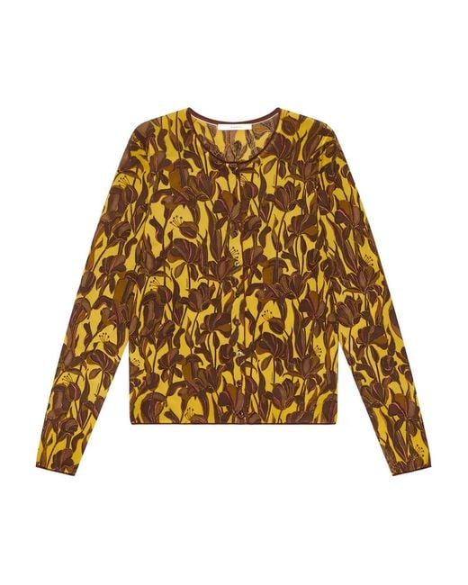 Maliparmi Yellow Floral-Print Button Cardigan