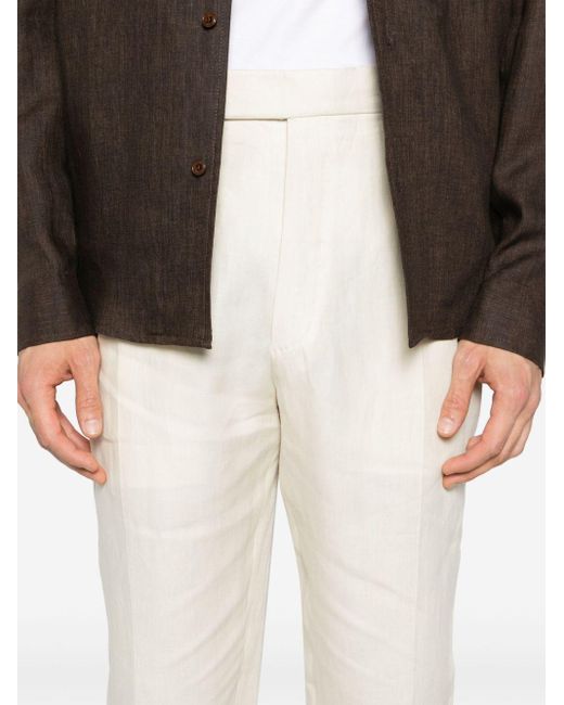 Zegna White Pleated Linen Tailored Trousers for men
