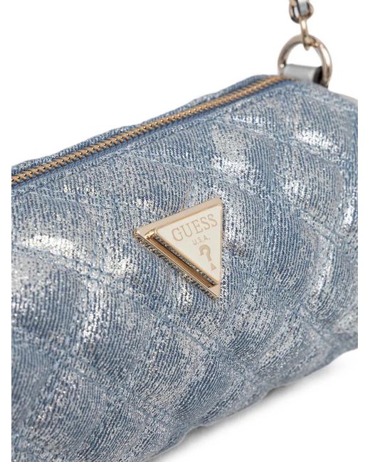 Guess White Giully Quilted Metallic-Effect Shoulder Bag