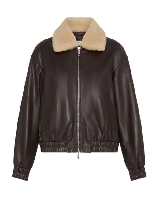 Chaqueta bómber con cuello de pelo artificial Marella de color Black