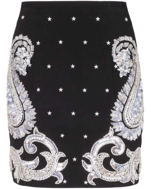 Minifalda con bordado de cachemira Balmain de color Black