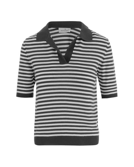 Bruno Manetti Gray Striped-Pattern Collared T-Shirt