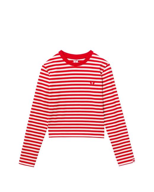 AAPE BY A BATHING AP Red Horizontal-Stripe Heart-Patch T-Shirt