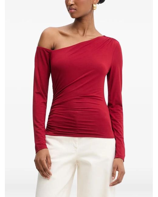 Guess Red One-Shoulder Long-Sleeve Top
