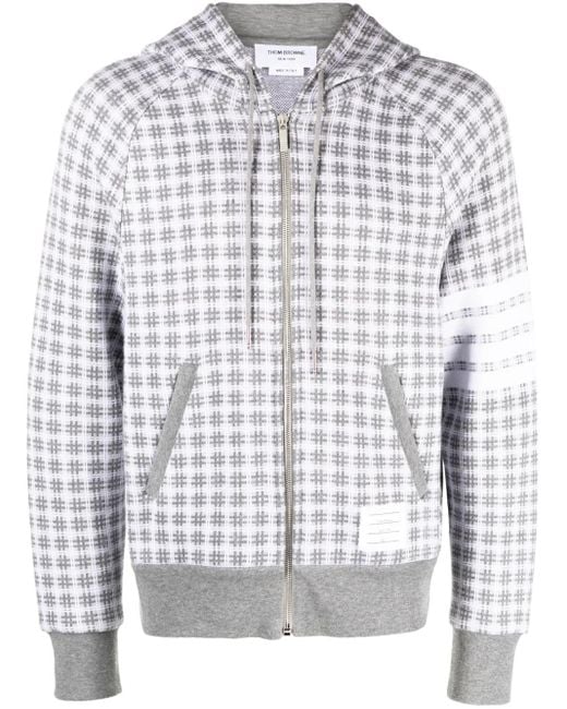 Thom Browne White Checked Jacquard Zip-Up Hoodie for men