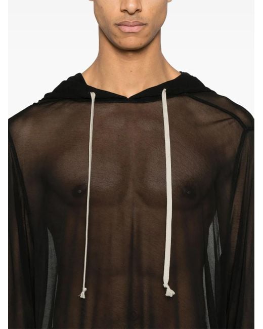 Rick Owens Black Semi-Sheer Hoodie for men