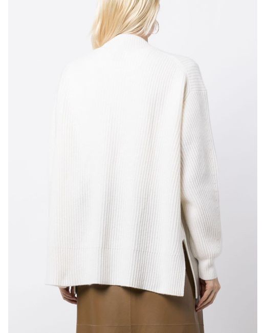 Allude White Open-front Ribbed-knit Cardigan