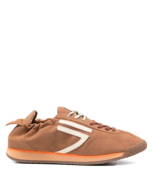 PURAAI Brown Lace-Up Side-Stripe Sneakers