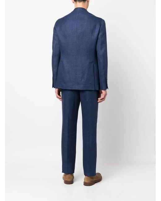 Brunello Cucinelli Blue Linen Leisure Fit Suit for men