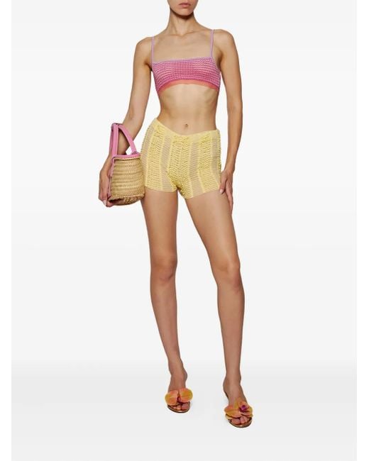 Roberta Einer Yellow Smocked Ruffled Shorts