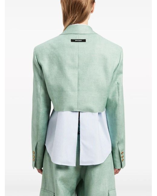 Palm Angels Green Linen Cropped Blazer