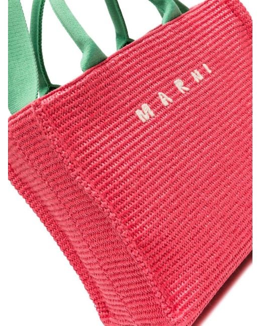 Marni Pink Small Raffia-effect Tote Bag
