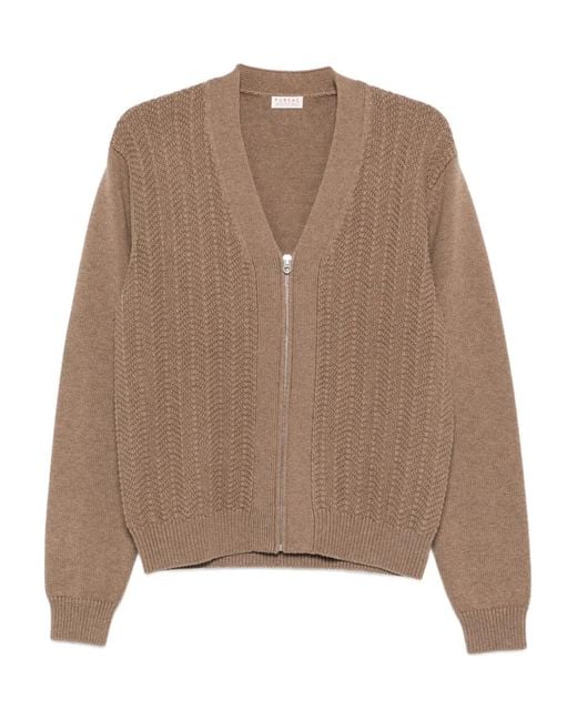 Fursac Brown V-Neck Zip-Up Cardigan for men