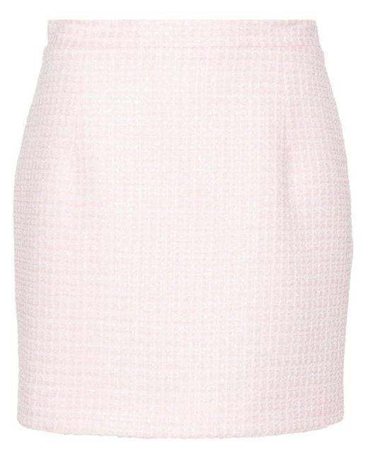 Alessandra Rich Pink Sequin Checked Tweed Mini Skirt