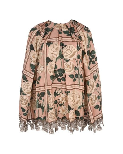 Biyan Pink Embroidered-Hemline Print Blouse